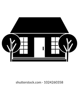 house front facade with trees