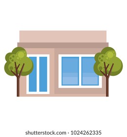 house front facade with trees