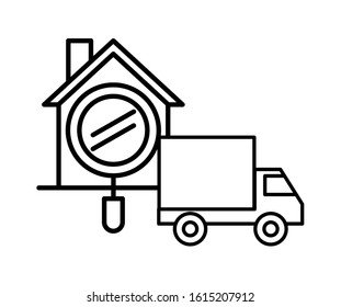 house front facade with truck vector illustration design