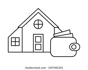 house front facade with wallet vector illustration design
