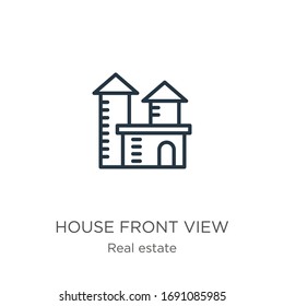 House front view icon. Thin linear house front view outline icon isolated on white background from real estate collection. Line vector sign, symbol for web and mobile