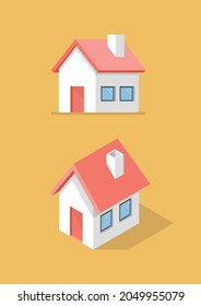 House in front view and isometric icon. Vector illustration