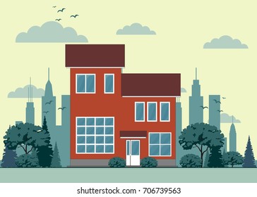 House front view . Stock flat vector illustration.