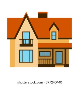 House front view vector illustration building architecture home construction estate residential property roof apartment housing cottage