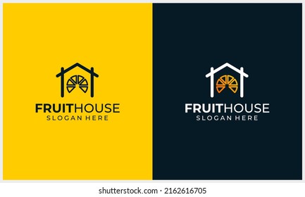 house with fruit illustration logo design template