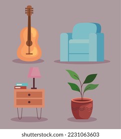 house furniture four set icons