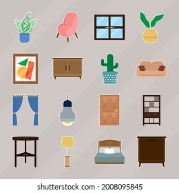 House furniture icon set design