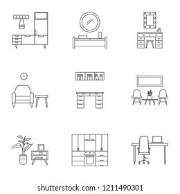 House furniture icon set. Outline set of 9 house furniture vector icons for web design isolated on white background