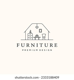 house furniture line art logo vector minimalist illustration design, family room furnishings symbol design