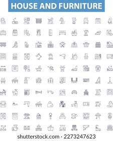 House and furniture line icons, signs set. house, furniture, home, decor, design, style, space, room, living outline vector illustrations.