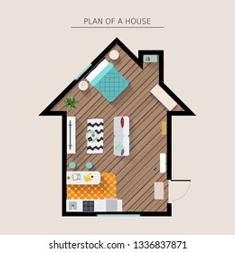 House furniture overhead top view. Flat style vector illustration.