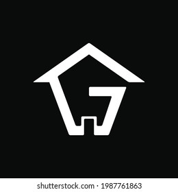 Haus- und G-Logo-Konzept. Schwarz-Weiß. Monochrom. Für Firmenlogo oder App-Logo. Symbol, Symbol und Zeichen. Abstraktes Logo