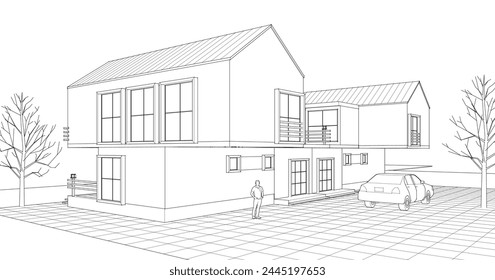 house with garage 3d illustration