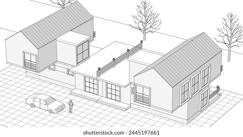 house with garage 3d illustration