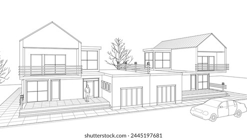 house with garage 3d illustration