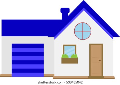 The house with garage and blue roof