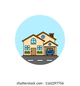 House with garage building cityscape icon.