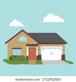 Casa Con Garaje Ilustración vectorial