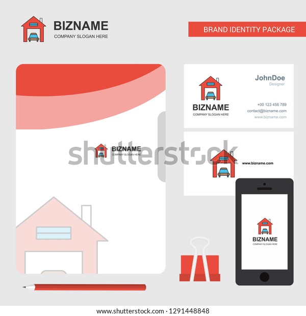 House garage  Business Logo,\
File Cover Visiting Card and Mobile App Design. Vector\
Illustration