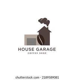 House garage with coffee bean illustration, home coffee shop logo design concept vector template