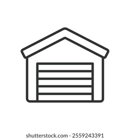 House garage, icon in line design. House, garage, carport, home, vehicle storage, driveway, parking space on white background vector. House garage editable stroke icon