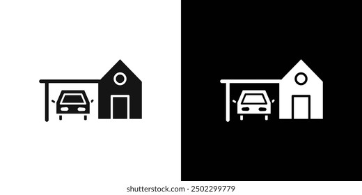 house with garage icon logo set vector