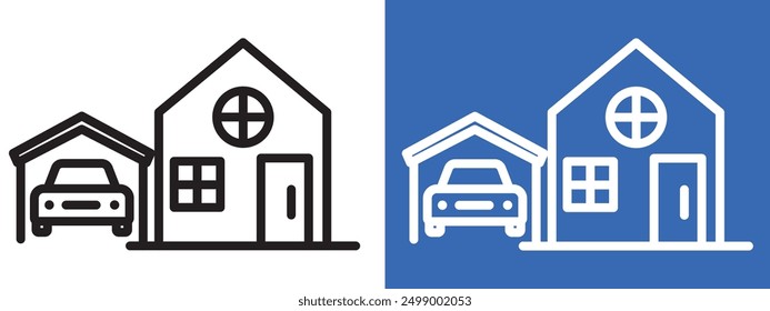 house with garage icon logo sign set vector outline