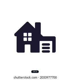house with garage icon on white background Vector illustration.