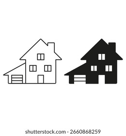 Casa com um ícone de garagem. Ilustração isolada de vetor. 