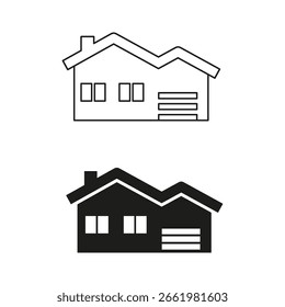 House with a garage icon set. Vector isolated illustrations.