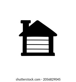 house garage  icon  in solid black flat shape glyph icon, isolated on white background 