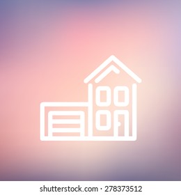House with garage icon thin line for web and mobile, modern minimalistic flat design. Vector white icon on gradient mesh background.