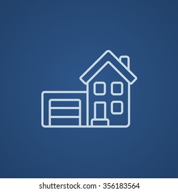 House with garage line icon for web, mobile and infographics. Vector light blue icon isolated on blue background.