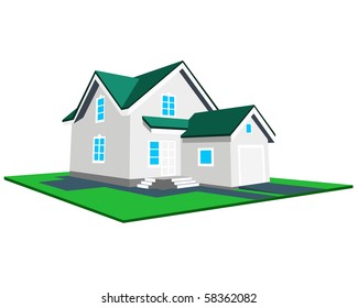 The house with garage on a white background