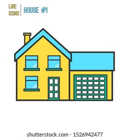 House With Garage Thin Icon Building Vector Real estate Thin Line Icon. House Vector Thin Icon. Minimal House Apartment Garage Linear Icon Web Interface Element Vector Illustration