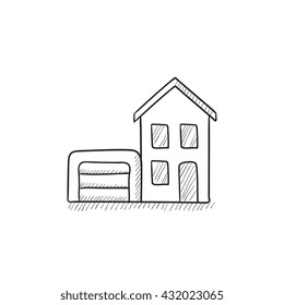 Casa con icono de esbozo vectorial de garaje aislado en el fondo. Dibujar mano a la Casa con el icono del garaje. Casa con icono de esbozo de garaje para infografía, sitio web o aplicación.