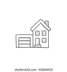 House with garage vector sketch icon isolated on background. Hand drawn House with garage icon. House with garage sketch icon for infographic, website or app.