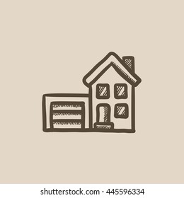 House with garage vector sketch icon isolated on background. Hand drawn House with garage icon. House with garage sketch icon for infographic, website or app.