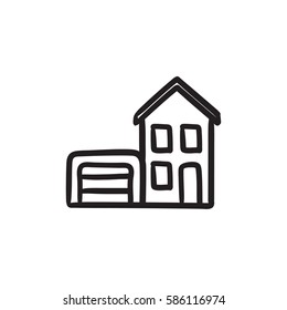 House with garage vector sketch icon isolated on background. Hand drawn House with garage icon. House with garage sketch icon for infographic, website or app.