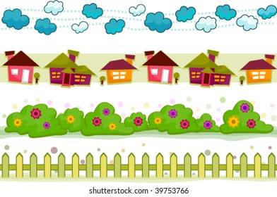 House And Garden Border Set - Vector