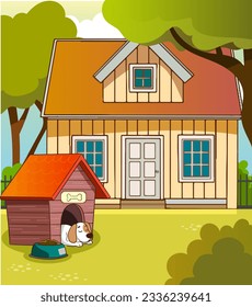 house garden doghouse cartoon vector