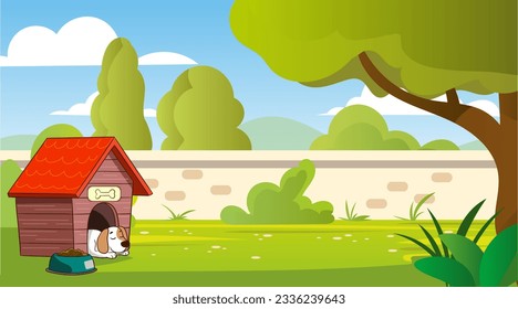 house garden doghouse cartoon vector