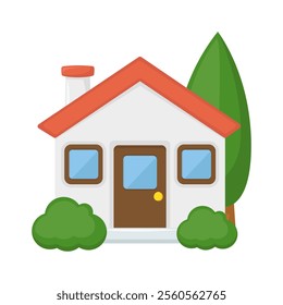 House with Garden Emoji Icon Illustration. Home Vector Symbol Emoticon Design Doodle Vector.