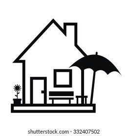 house and garden furniture, line, vector icon