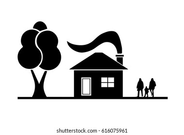 house with garden tree and people vector
