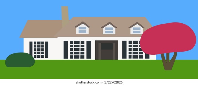 House, garden, trees, cityscape, vector graphics