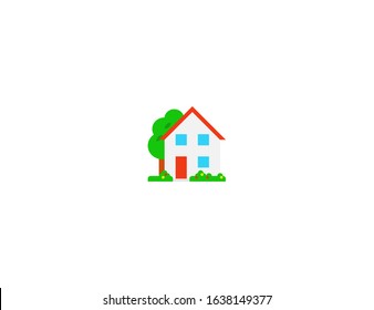 House With Garden Vector Flat Icon. Isolated Private Apartment With Garden, Residential House Emoji Illustration 