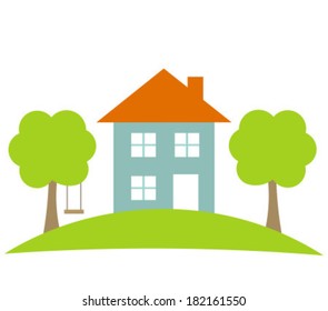 House in the garden. Vector illustration