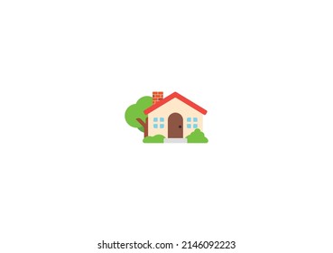 House with Garden Vector Isolated Emoticon. House with Garden Icon