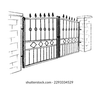 House gate hand drawn sketch vector. 